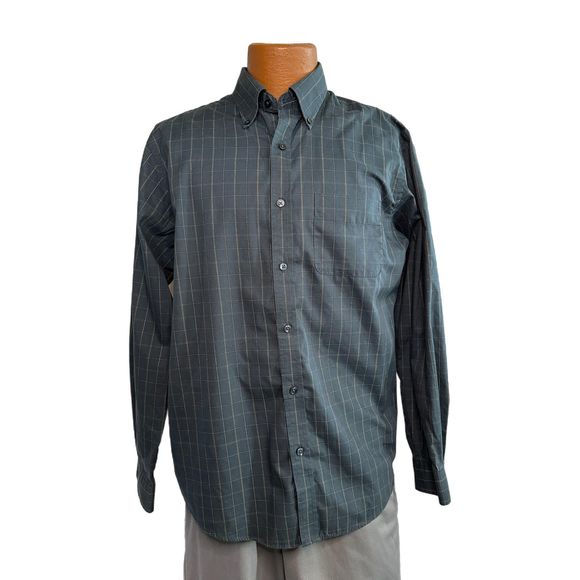 Van Heusen Dark Bluish Green Button Down Shirt, Medium, 15-15.5, Pre-owned - Picture 3 of 6